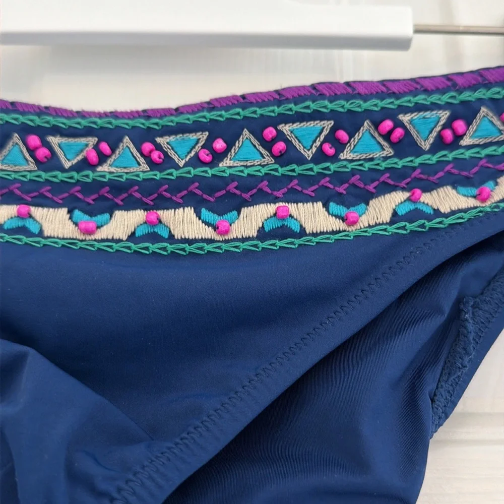 NWT Nanette Lepore navy blue beaded swim bottoms. Size medium